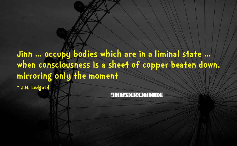 J.M. Ledgard Quotes: Jinn ... occupy bodies which are in a liminal state ... when consciousness is a sheet of copper beaten down, mirroring only the moment