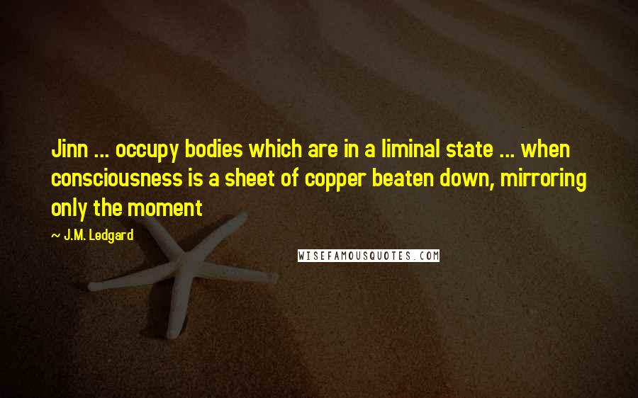 J.M. Ledgard Quotes: Jinn ... occupy bodies which are in a liminal state ... when consciousness is a sheet of copper beaten down, mirroring only the moment