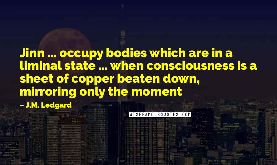 J.M. Ledgard Quotes: Jinn ... occupy bodies which are in a liminal state ... when consciousness is a sheet of copper beaten down, mirroring only the moment