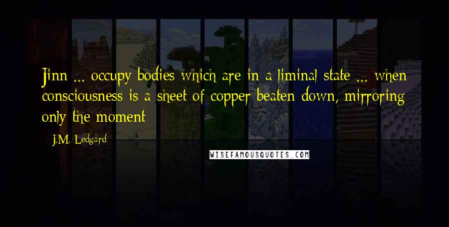 J.M. Ledgard Quotes: Jinn ... occupy bodies which are in a liminal state ... when consciousness is a sheet of copper beaten down, mirroring only the moment