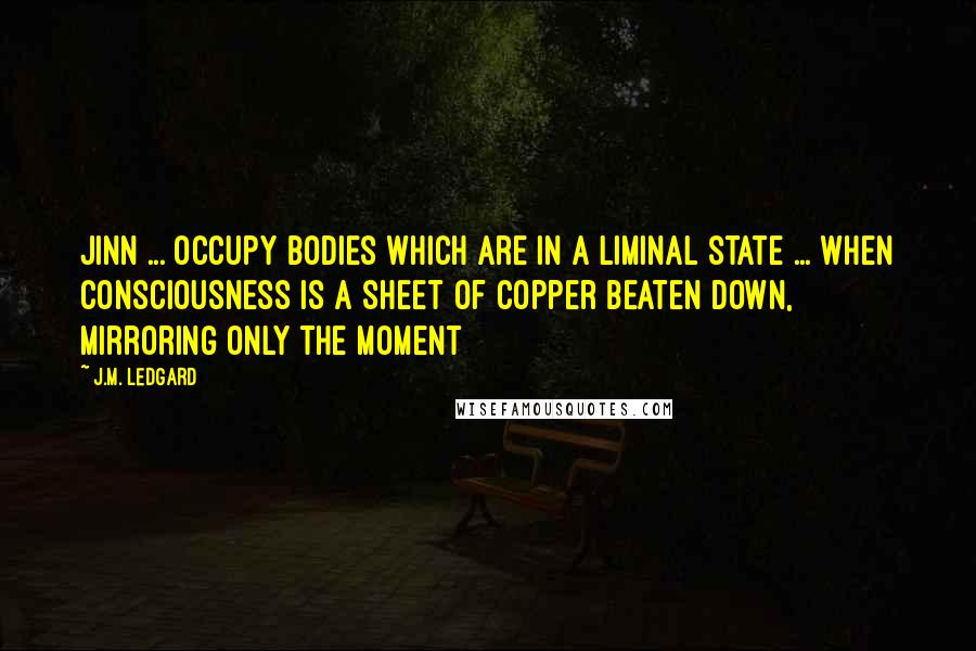 J.M. Ledgard Quotes: Jinn ... occupy bodies which are in a liminal state ... when consciousness is a sheet of copper beaten down, mirroring only the moment