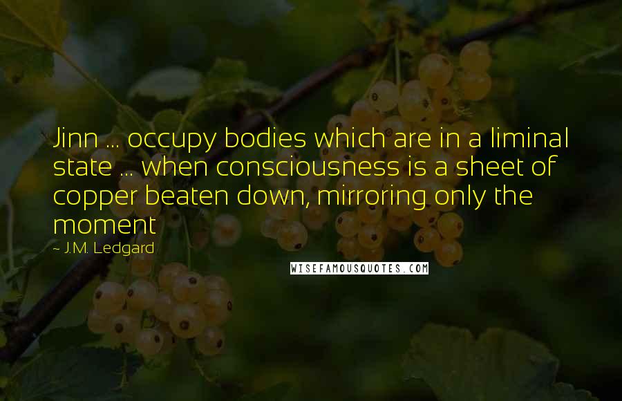 J.M. Ledgard Quotes: Jinn ... occupy bodies which are in a liminal state ... when consciousness is a sheet of copper beaten down, mirroring only the moment