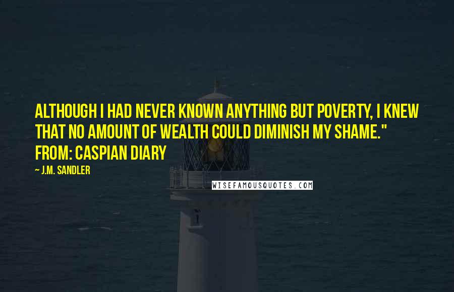 J.M. Sandler Quotes: Although I had never known anything but poverty, I knew that no amount of wealth could diminish my shame." From: Caspian Diary