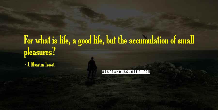 J. Maarten Troost Quotes: For what is life, a good life, but the accumulation of small pleasures?