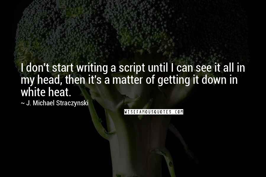 J. Michael Straczynski Quotes: I don't start writing a script until I can see it all in my head, then it's a matter of getting it down in white heat.