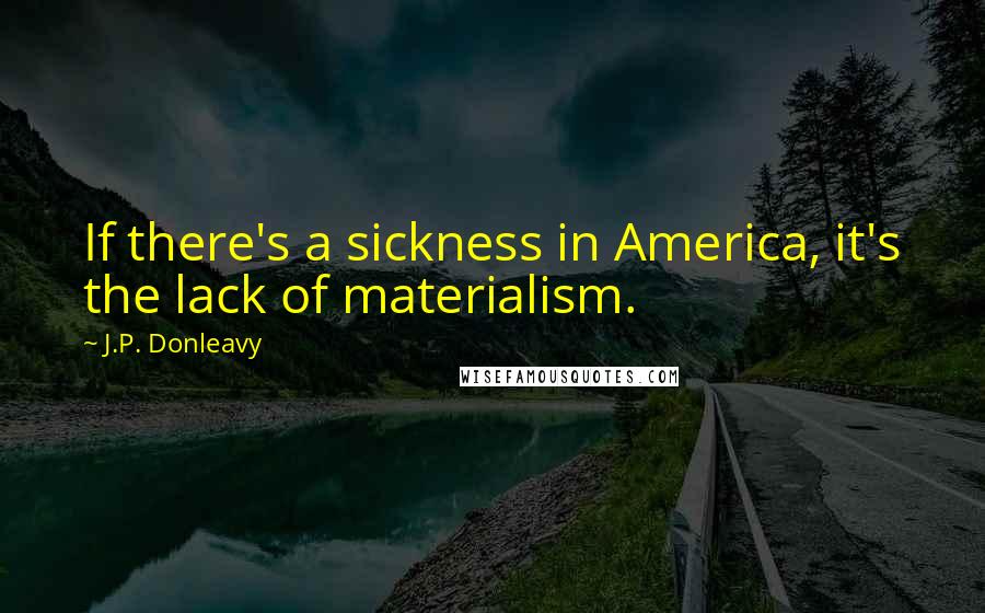 J.P. Donleavy Quotes: If there's a sickness in America, it's the lack of materialism.