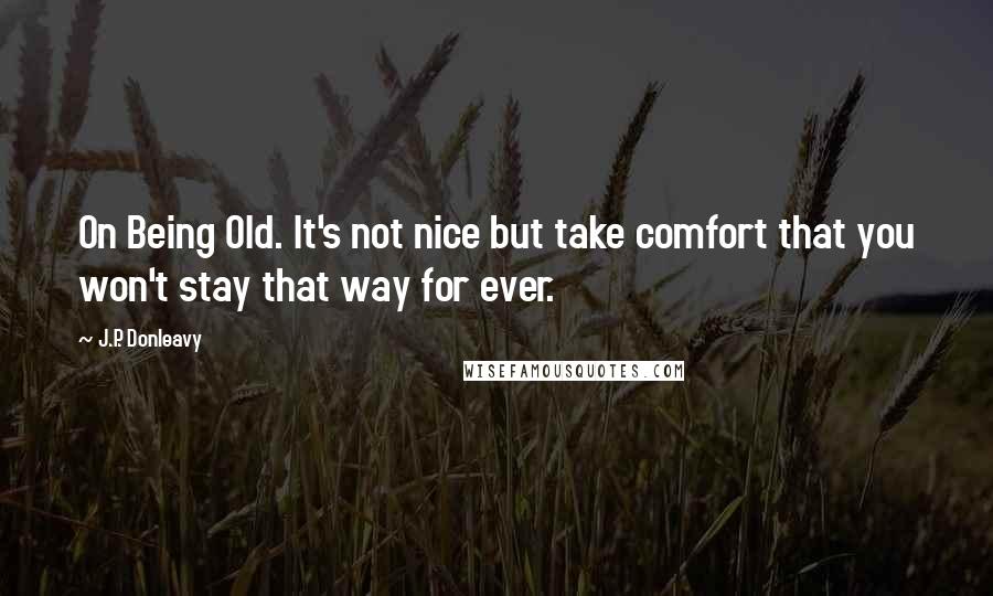 J.P. Donleavy Quotes: On Being Old. It's not nice but take comfort that you won't stay that way for ever.