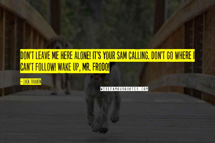 J.R.R. Tolkien Quotes: Don't leave me here alone! It's your Sam calling. Don't go where I can't follow! Wake up, Mr. Frodo!