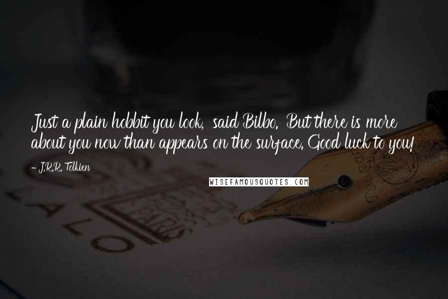 J.R.R. Tolkien Quotes: Just a plain hobbit you look,' said Bilbo. 'But there is more about you now than appears on the surface. Good luck to you!