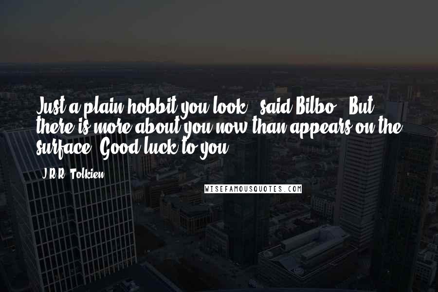 J.R.R. Tolkien Quotes: Just a plain hobbit you look,' said Bilbo. 'But there is more about you now than appears on the surface. Good luck to you!