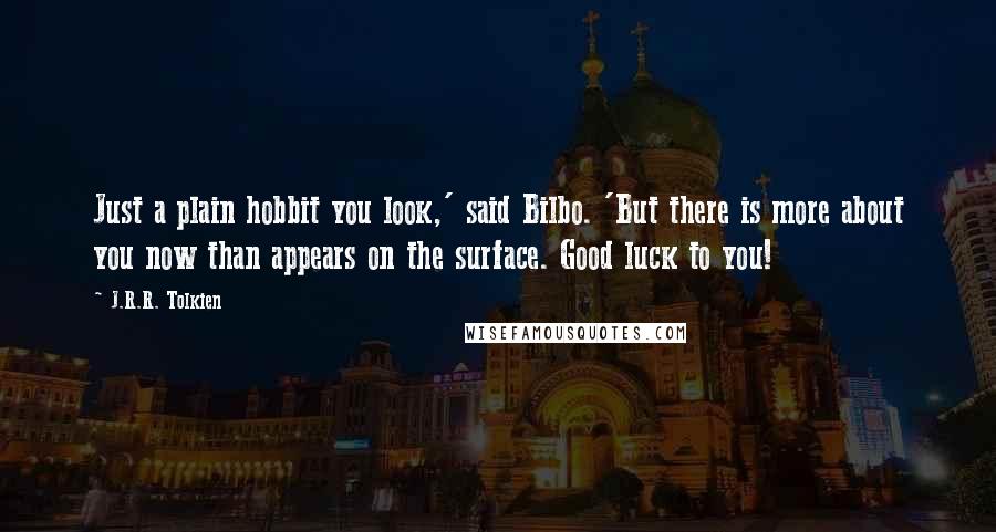 J.R.R. Tolkien Quotes: Just a plain hobbit you look,' said Bilbo. 'But there is more about you now than appears on the surface. Good luck to you!