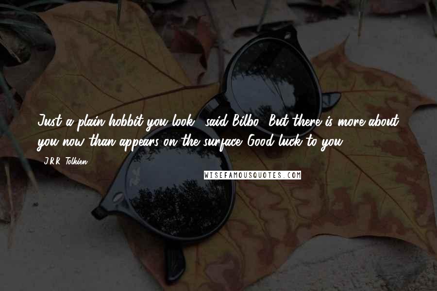 J.R.R. Tolkien Quotes: Just a plain hobbit you look,' said Bilbo. 'But there is more about you now than appears on the surface. Good luck to you!