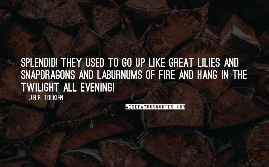 J.R.R. Tolkien Quotes: Splendid! They used to go up like great lilies and snapdragons and laburnums of fire and hang in the twilight all evening!