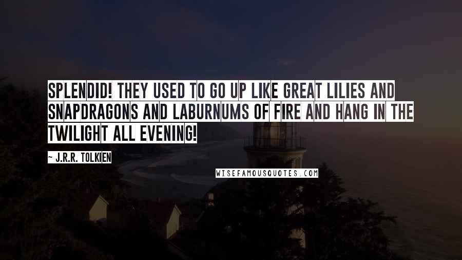 J.R.R. Tolkien Quotes: Splendid! They used to go up like great lilies and snapdragons and laburnums of fire and hang in the twilight all evening!