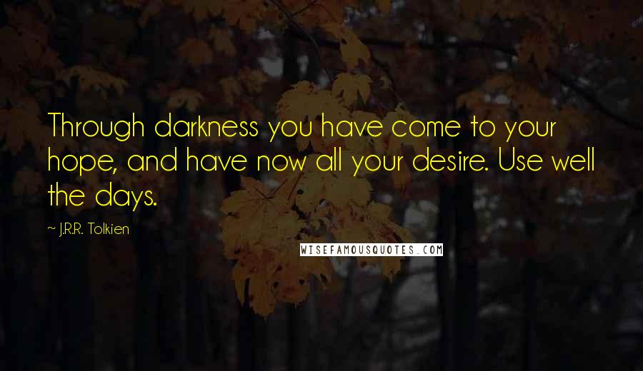 J.R.R. Tolkien Quotes: Through darkness you have come to your hope, and have now all your desire. Use well the days.