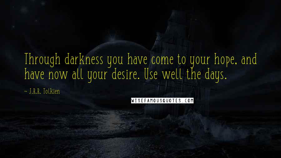 J.R.R. Tolkien Quotes: Through darkness you have come to your hope, and have now all your desire. Use well the days.