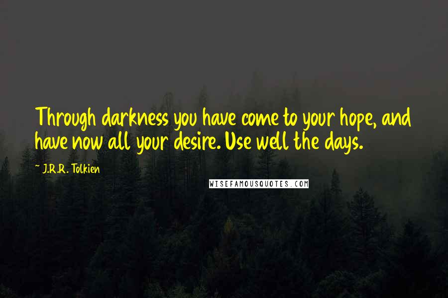 J.R.R. Tolkien Quotes: Through darkness you have come to your hope, and have now all your desire. Use well the days.