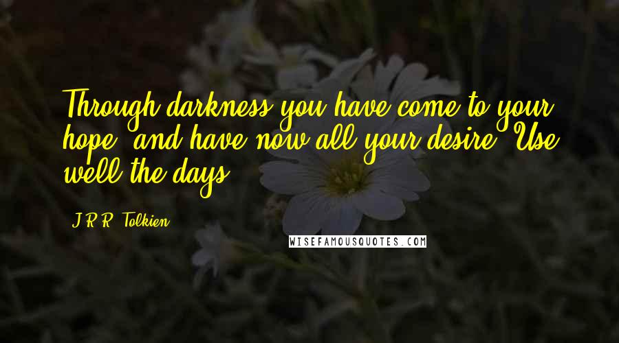 J.R.R. Tolkien Quotes: Through darkness you have come to your hope, and have now all your desire. Use well the days.