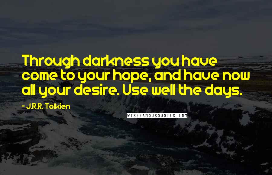 J.R.R. Tolkien Quotes: Through darkness you have come to your hope, and have now all your desire. Use well the days.