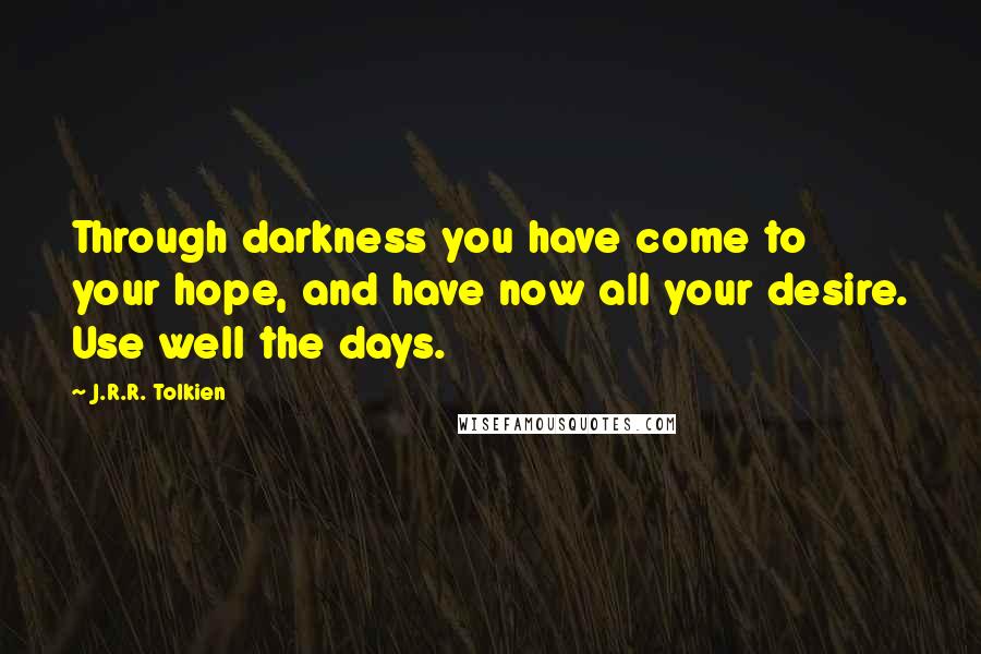 J.R.R. Tolkien Quotes: Through darkness you have come to your hope, and have now all your desire. Use well the days.