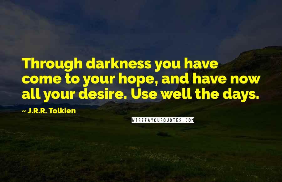J.R.R. Tolkien Quotes: Through darkness you have come to your hope, and have now all your desire. Use well the days.