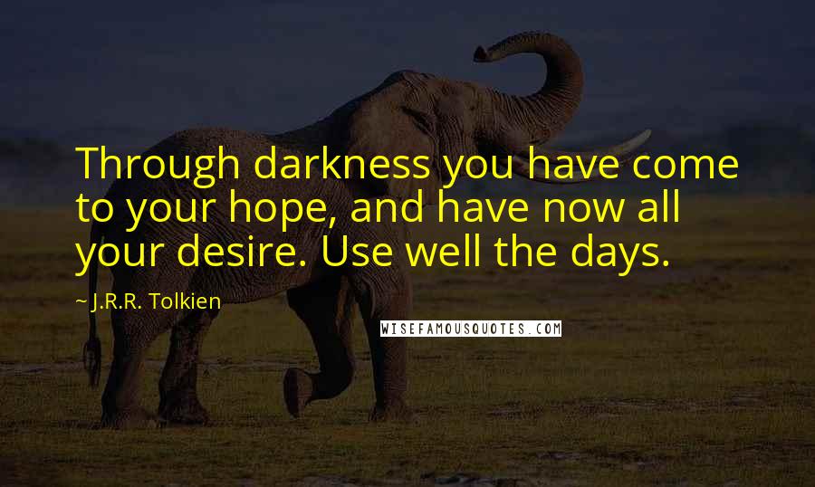 J.R.R. Tolkien Quotes: Through darkness you have come to your hope, and have now all your desire. Use well the days.