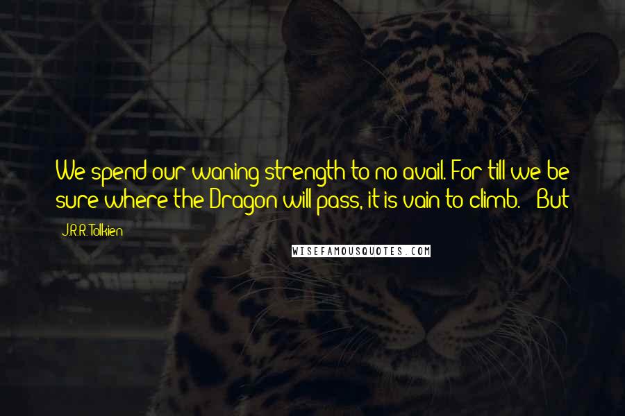 J.R.R. Tolkien Quotes: We spend our waning strength to no avail. For till we be sure where the Dragon will pass, it is vain to climb.' 'But