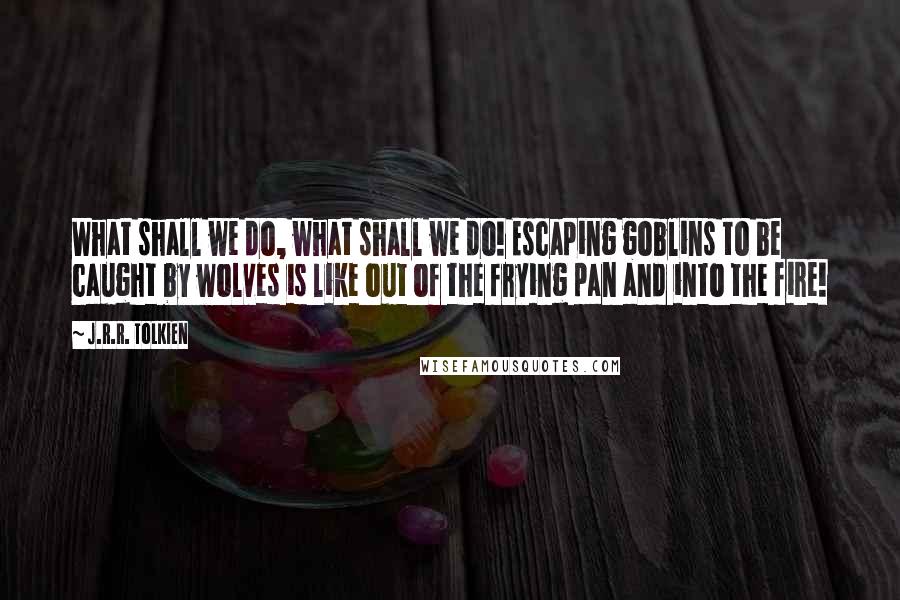 J.R.R. Tolkien Quotes: What shall we do, what shall we do! Escaping goblins to be caught by wolves is like out of the frying pan and into the fire!
