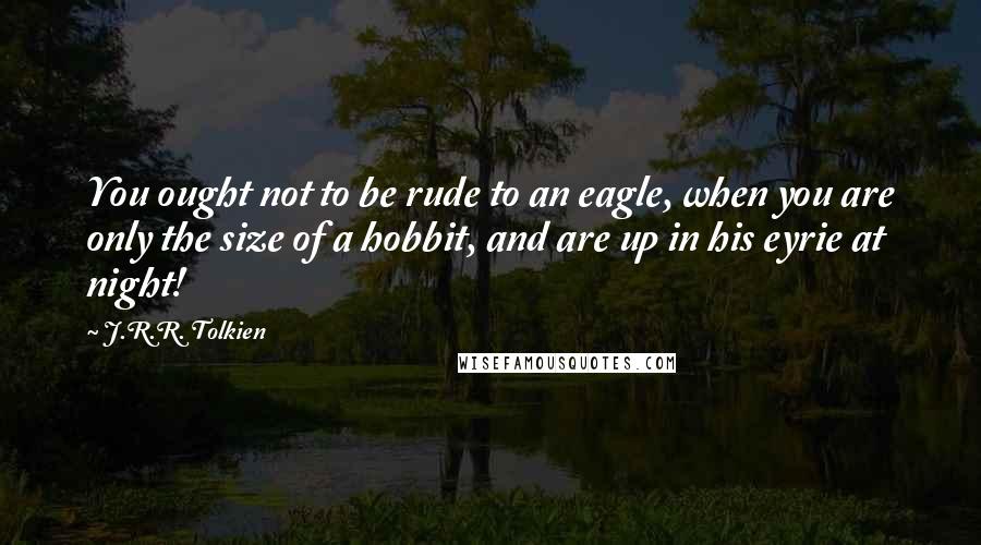 J.R.R. Tolkien Quotes: You ought not to be rude to an eagle, when you are only the size of a hobbit, and are up in his eyrie at night!