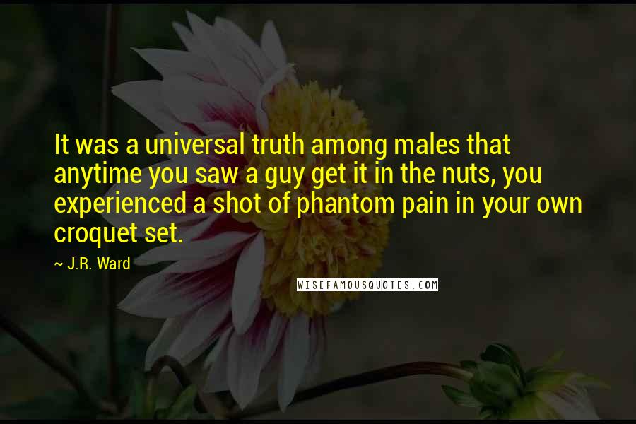 J.R. Ward Quotes: It was a universal truth among males that anytime you saw a guy get it in the nuts, you experienced a shot of phantom pain in your own croquet set.