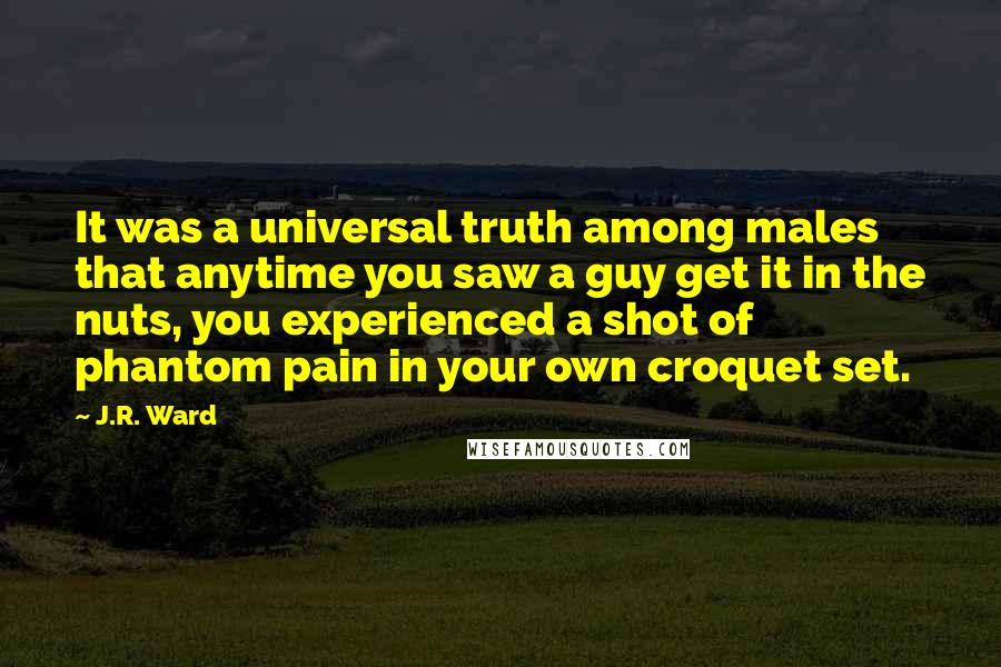 J.R. Ward Quotes: It was a universal truth among males that anytime you saw a guy get it in the nuts, you experienced a shot of phantom pain in your own croquet set.