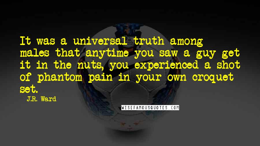 J.R. Ward Quotes: It was a universal truth among males that anytime you saw a guy get it in the nuts, you experienced a shot of phantom pain in your own croquet set.