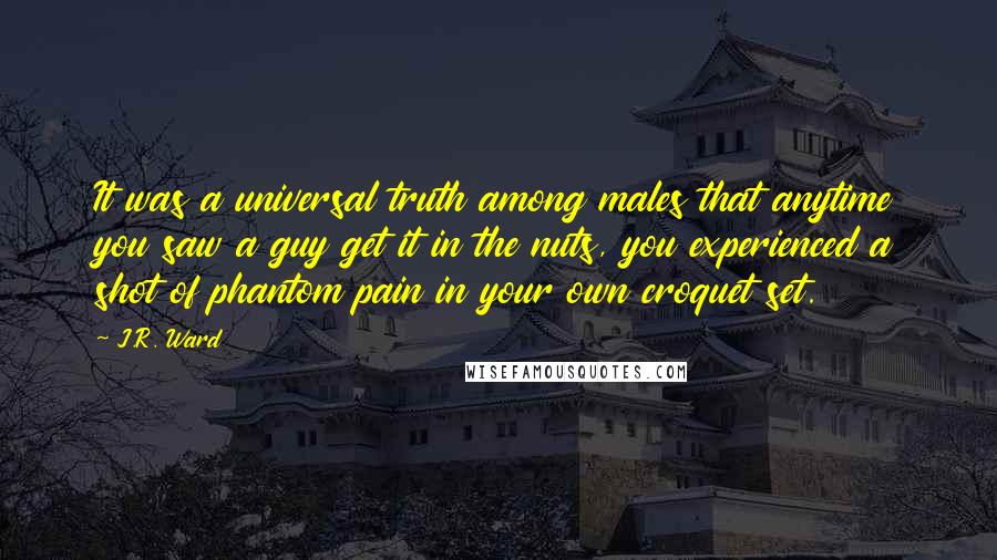 J.R. Ward Quotes: It was a universal truth among males that anytime you saw a guy get it in the nuts, you experienced a shot of phantom pain in your own croquet set.