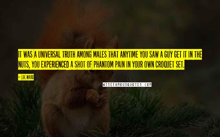 J.R. Ward Quotes: It was a universal truth among males that anytime you saw a guy get it in the nuts, you experienced a shot of phantom pain in your own croquet set.