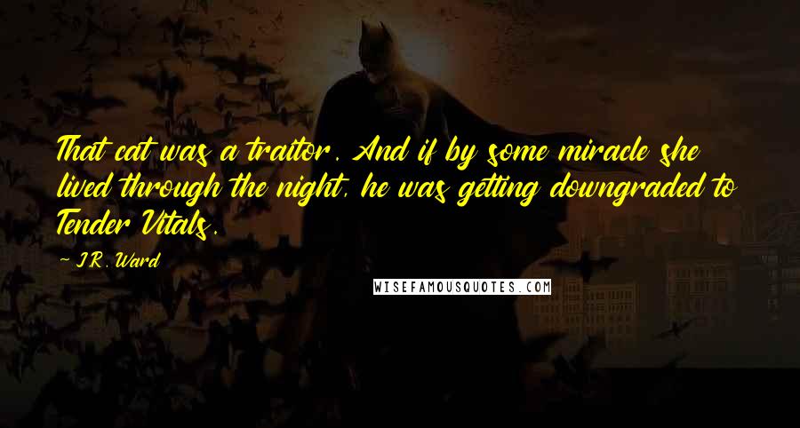 J.R. Ward Quotes: That cat was a traitor. And if by some miracle she lived through the night, he was getting downgraded to Tender Vitals.