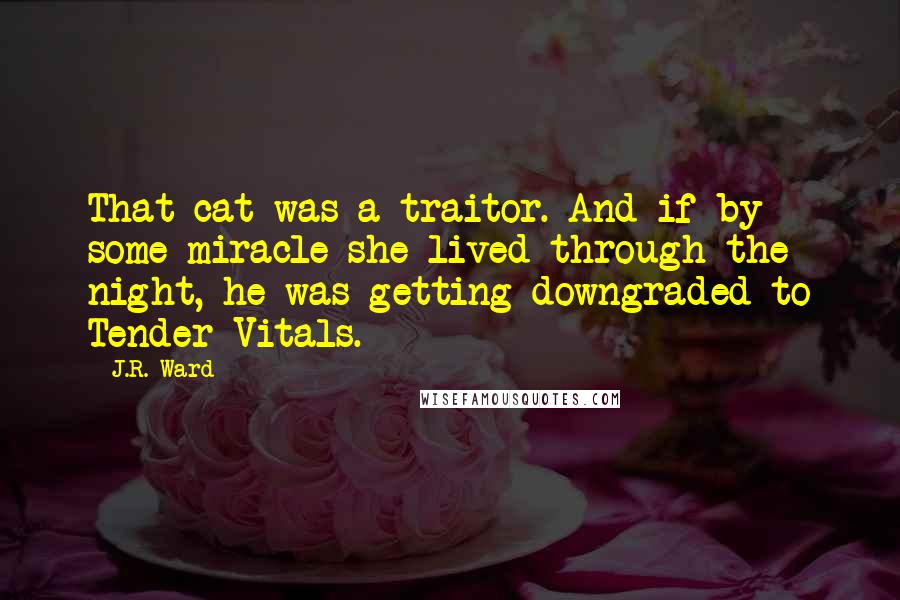 J.R. Ward Quotes: That cat was a traitor. And if by some miracle she lived through the night, he was getting downgraded to Tender Vitals.