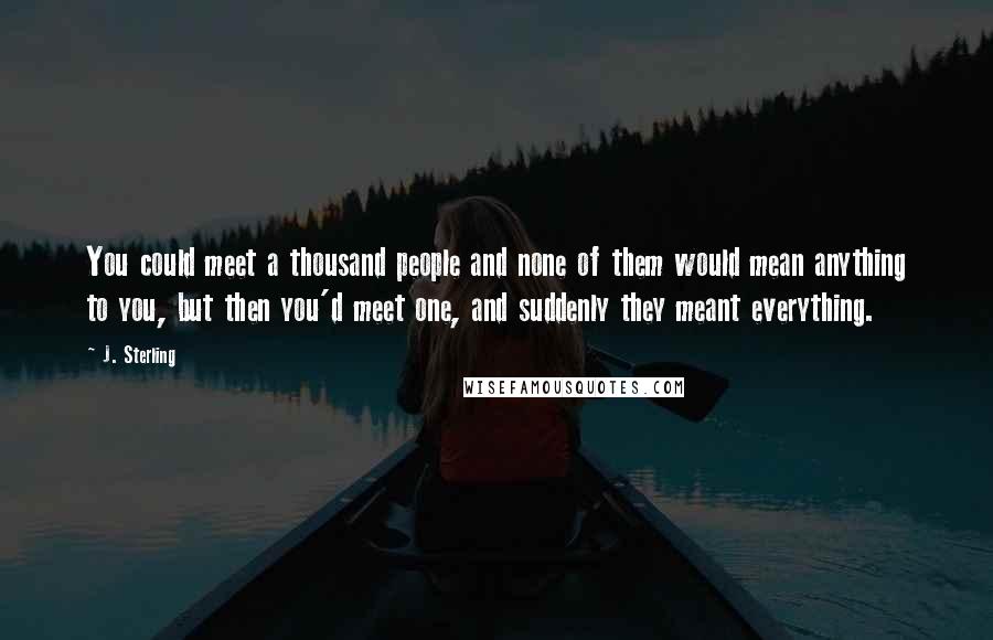 J. Sterling Quotes: You could meet a thousand people and none of them would mean anything to you, but then you'd meet one, and suddenly they meant everything.