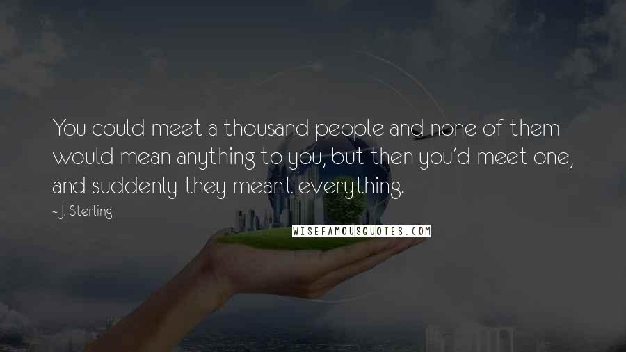 J. Sterling Quotes: You could meet a thousand people and none of them would mean anything to you, but then you'd meet one, and suddenly they meant everything.