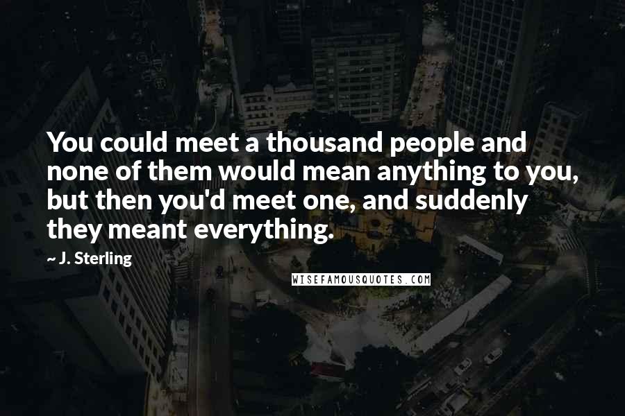 J. Sterling Quotes: You could meet a thousand people and none of them would mean anything to you, but then you'd meet one, and suddenly they meant everything.