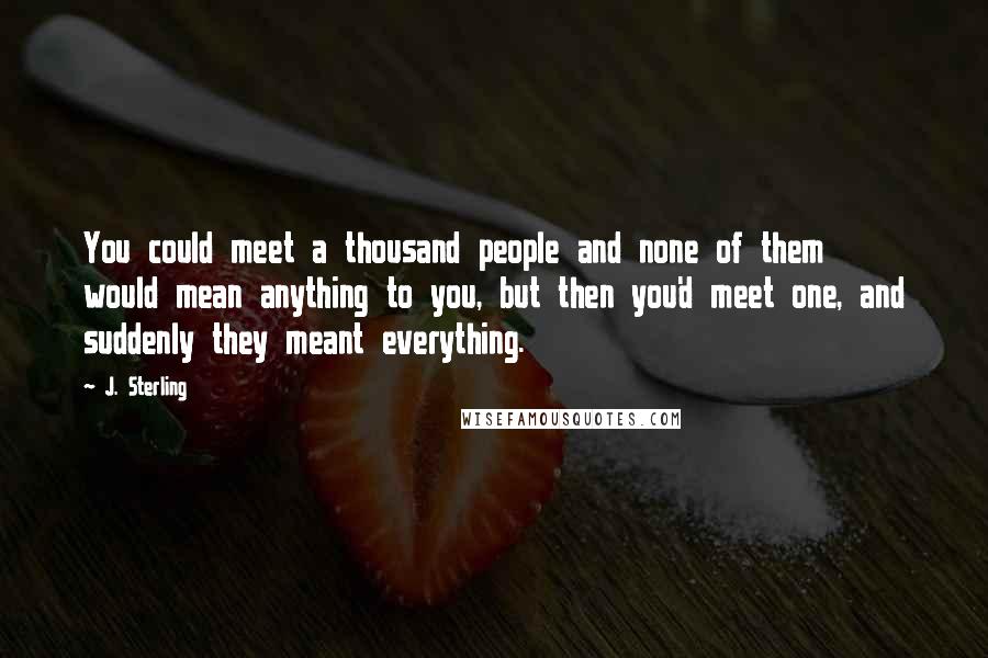 J. Sterling Quotes: You could meet a thousand people and none of them would mean anything to you, but then you'd meet one, and suddenly they meant everything.