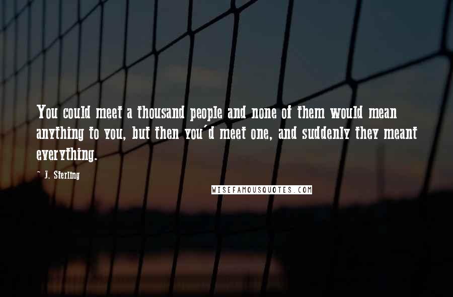 J. Sterling Quotes: You could meet a thousand people and none of them would mean anything to you, but then you'd meet one, and suddenly they meant everything.