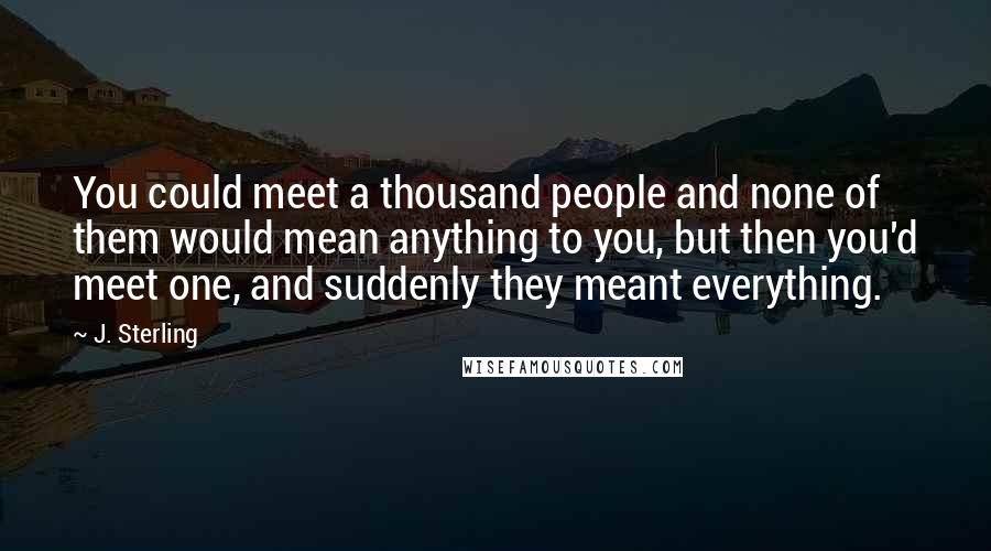 J. Sterling Quotes: You could meet a thousand people and none of them would mean anything to you, but then you'd meet one, and suddenly they meant everything.