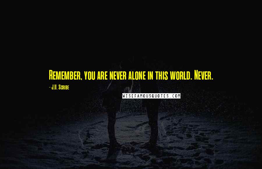 J.U. Scribe Quotes: Remember, you are never alone in this world. Never.