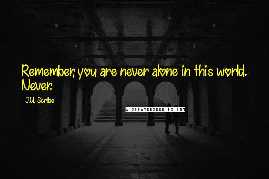 J.U. Scribe Quotes: Remember, you are never alone in this world. Never.