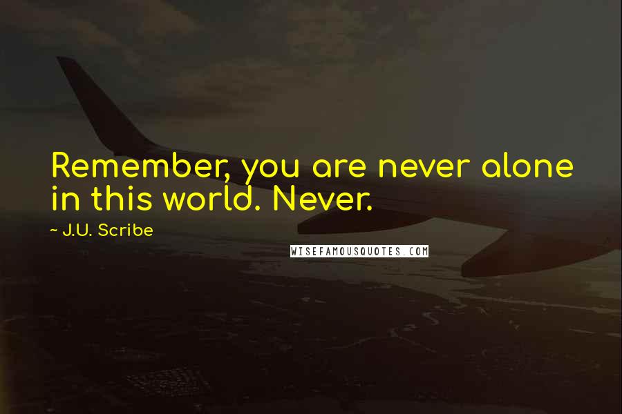 J.U. Scribe Quotes: Remember, you are never alone in this world. Never.