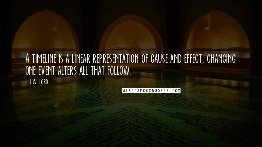 J.W. Lord Quotes: A timeline is a linear representation of cause and effect, changing one event alters all that follow.