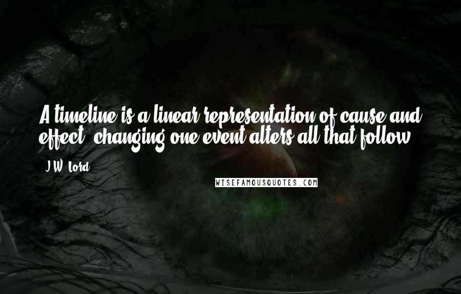 J.W. Lord Quotes: A timeline is a linear representation of cause and effect, changing one event alters all that follow.