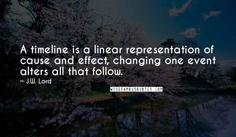 J.W. Lord Quotes: A timeline is a linear representation of cause and effect, changing one event alters all that follow.