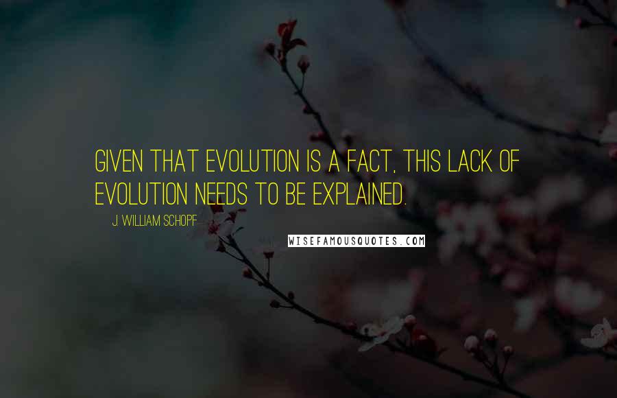 J. William Schopf Quotes: Given that evolution is a fact, this lack of evolution needs to be explained.