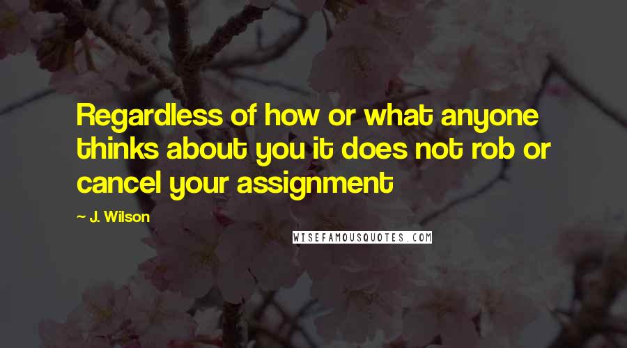 J. Wilson Quotes: Regardless of how or what anyone thinks about you it does not rob or cancel your assignment